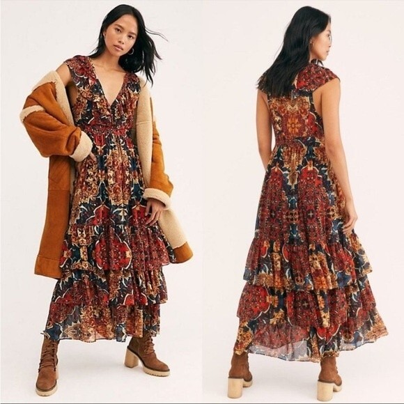 Free People Dresses & Skirts - Free People Wear It Out Midi Dress in Black Motif 10 NWOT